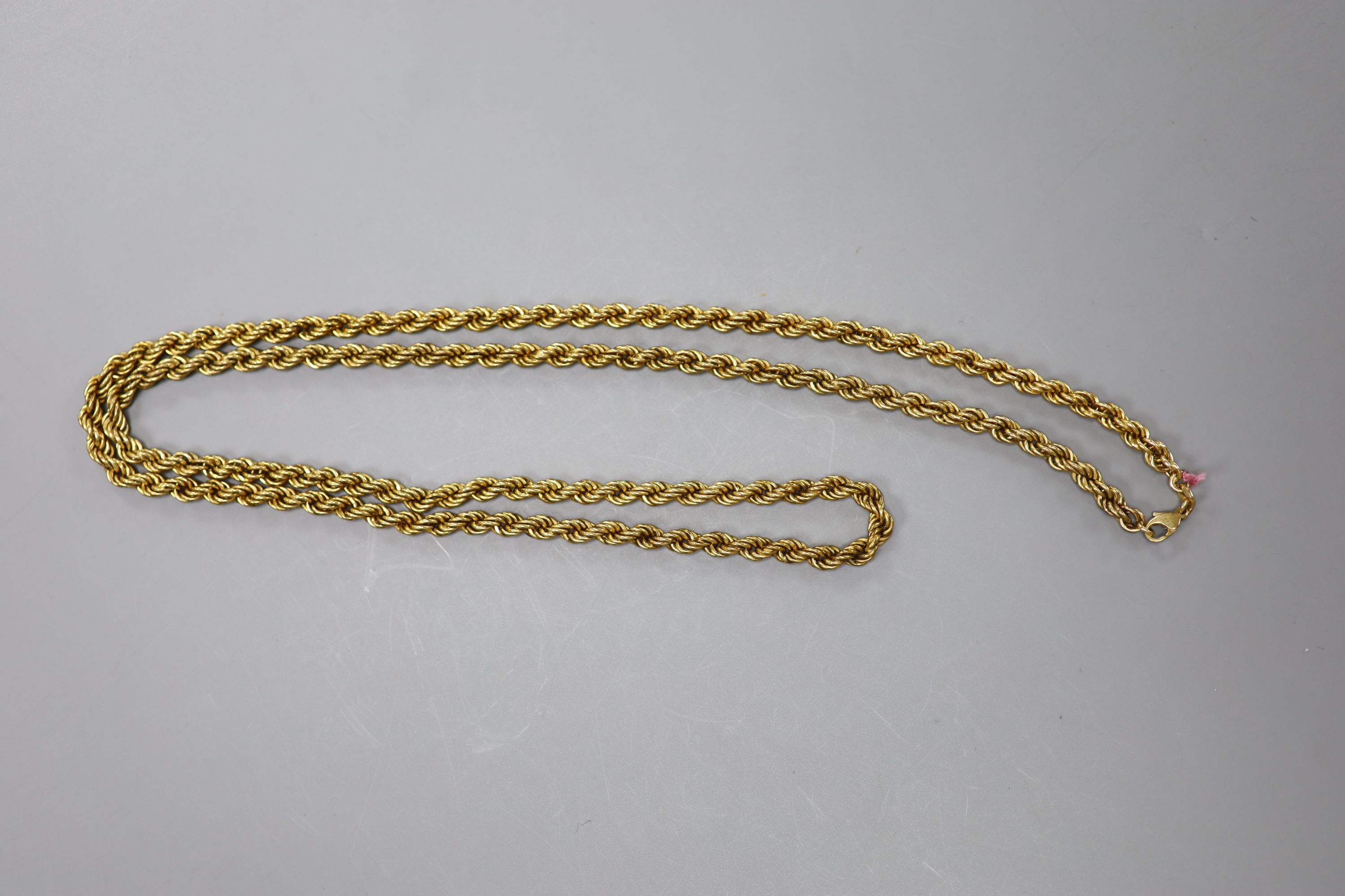 A modern 9ct gold ropetwist chain, 80cm